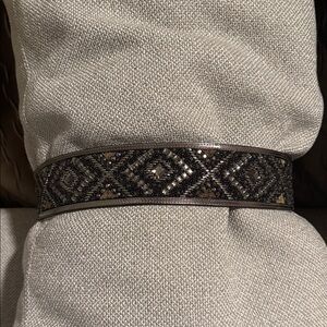 White House Black Market Black and Silver Geometric Belt Rhinestone Bead Medium